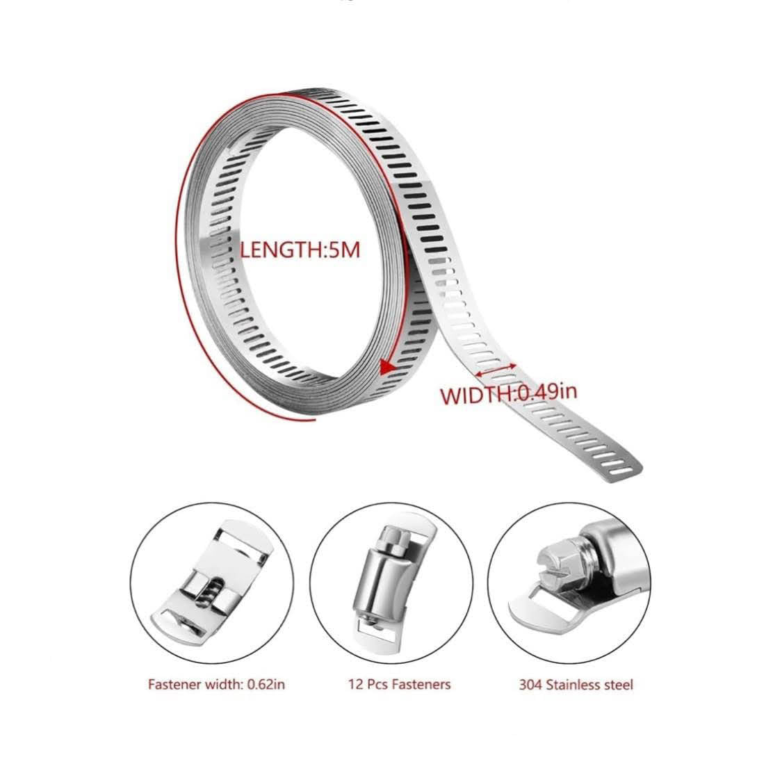 Lechansen Hose 304 Stainless Steel Snail Clamp Set 5 m 12 Pieces Adjustable for DIY Pipe Hose Hose Clamps Tank House Gas Pipe Water Pipe Automobiles Radiator