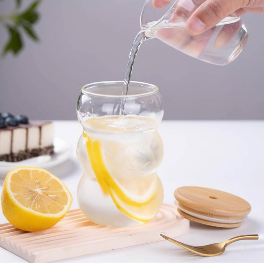 Shendong Set von 6 Gläser mit Deckel und Strohhalmen, Küstengläser mit Bambusdeckel, stilvoll und praktisch.