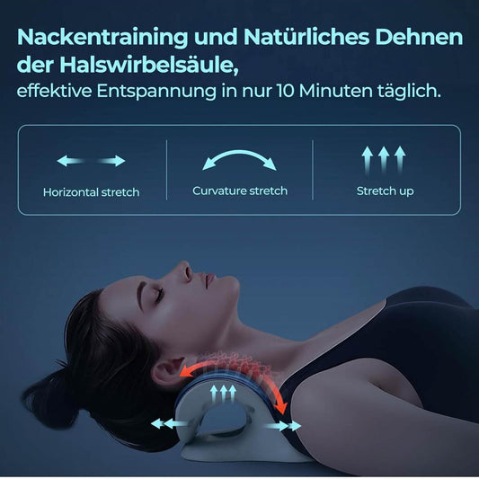 Tech Fun Nackenstrecker, orthopädisch, Nackendehner, Kühl-Gel & Flex-Ring, gegen Nackenschmerzen & Verspannungen, tägliche Nackenentspannung