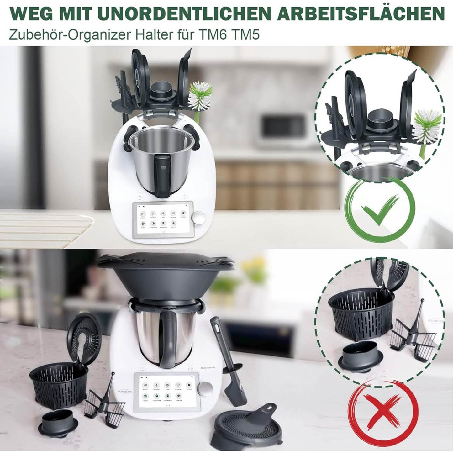Veranstalter Halter für Thermomix TM6 Zubehör, Multifunktionaler Ständer für Deckel, Spatel, Rührstäbchen, Reinigungsbürste
