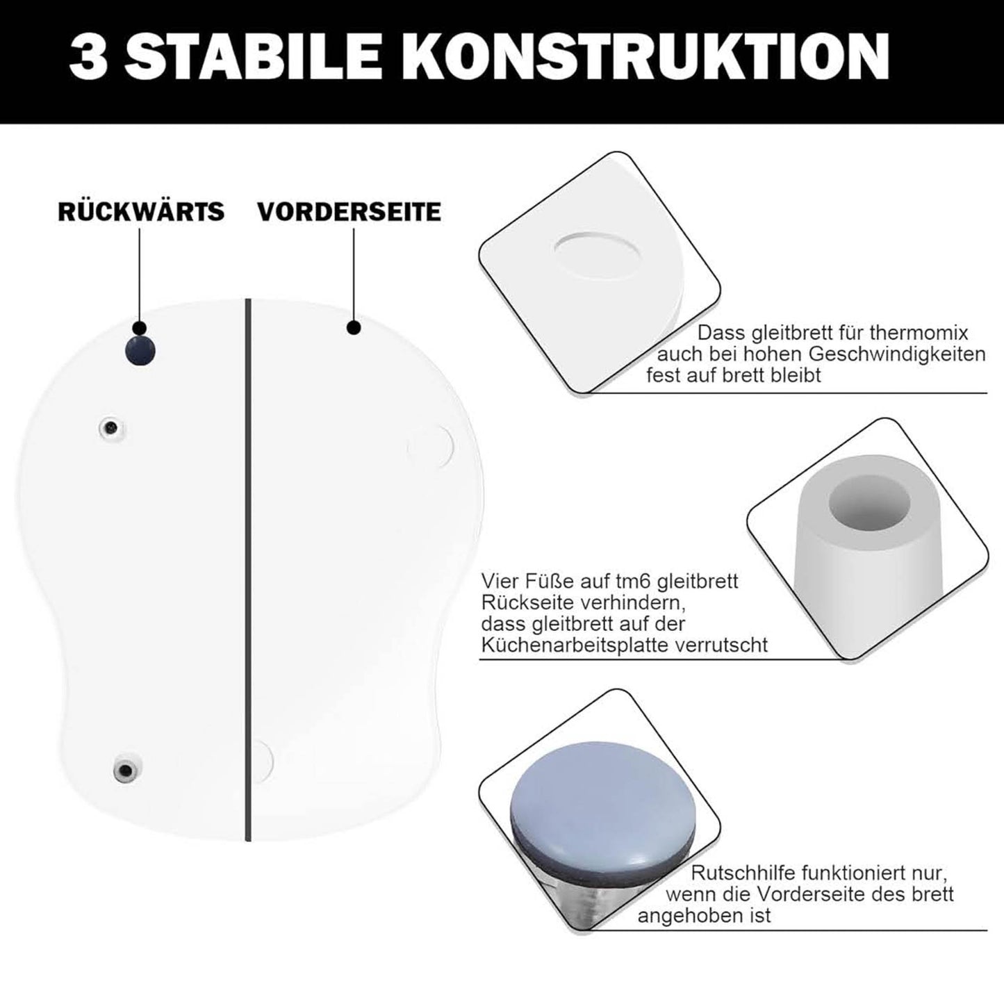 Gleitbrett Acryl, TM6, Zubehör, schnelles Bewegen für Thermomix, rutschfeste Unterlage, Weiß