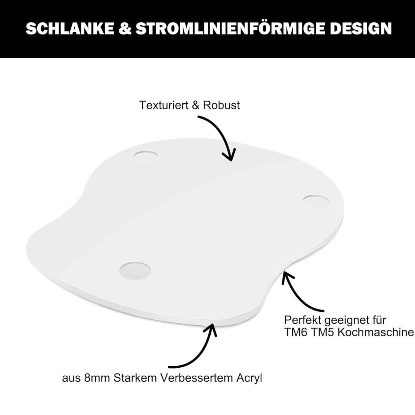Gleitbrett Acryl, TM6, Zubehör, schnelles Bewegen für Thermomix, rutschfeste Unterlage, Weiß