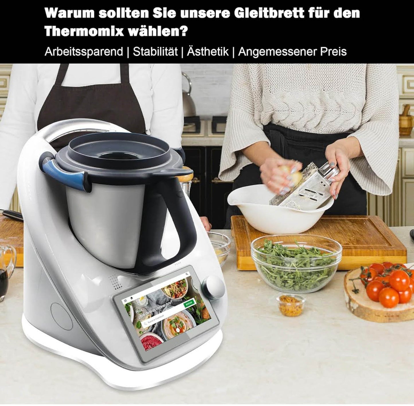 Gleitbrett Acryl, TM6, Zubehör, schnelles Bewegen für Thermomix, rutschfeste Unterlage, Weiß