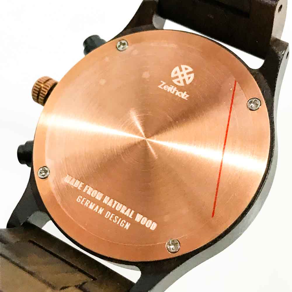 Zeitholz Holzuhr Herren 42mm Chronograph Analog Neue Bergen 100% Naturholz mit Japanischem Quarzwerk