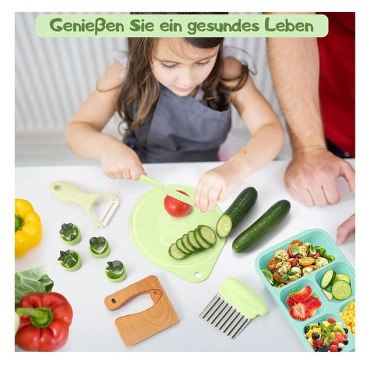 Crocodile 11-piece children's knife set. Kitchen knives for children. Fruit and vegetable cutting from 2 years. Includes peeler. Safe materials. Ideal gift set for toddlers.