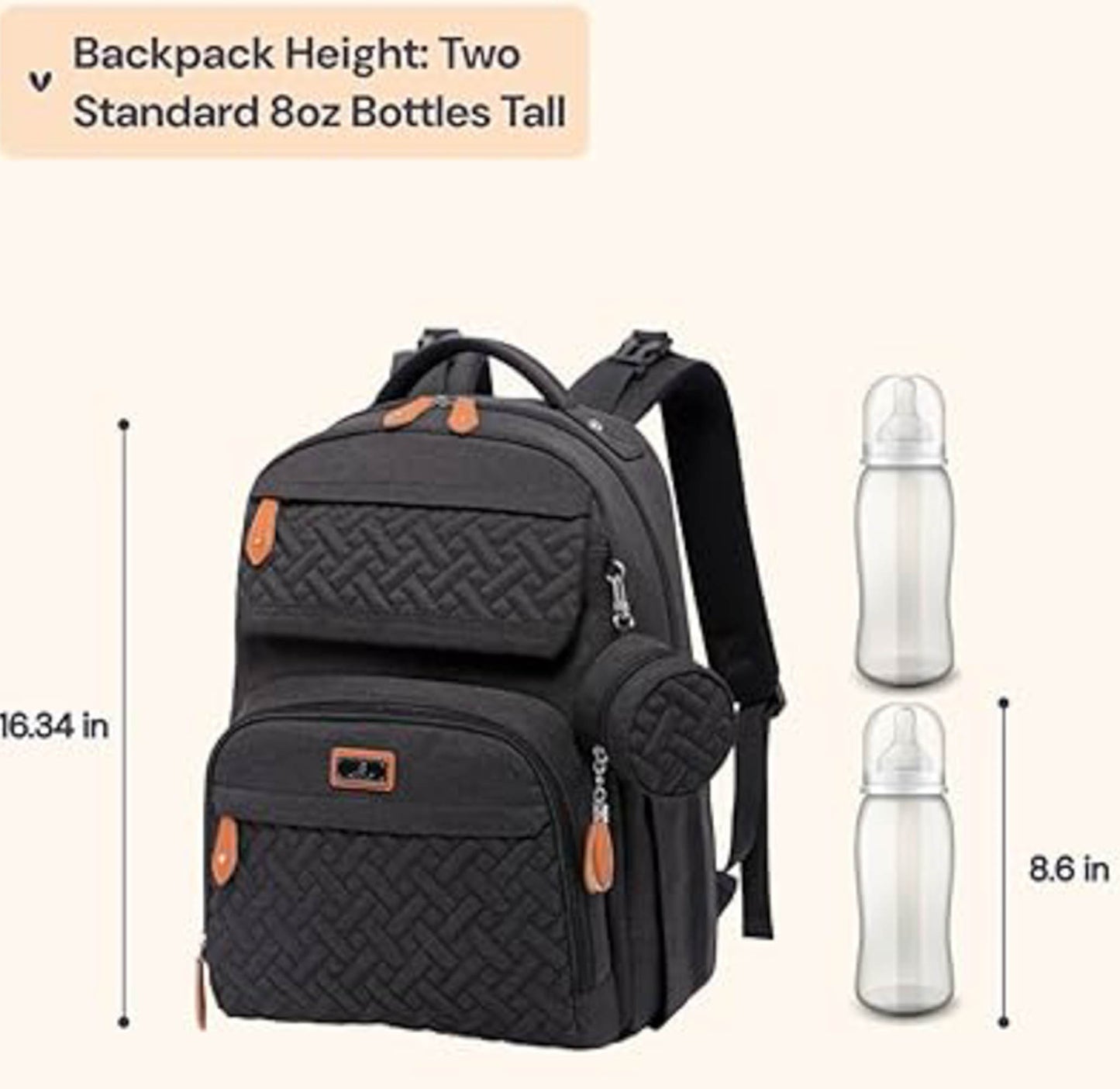 Babbleroo Changing Backpack Unisex Baby Bag 15L Multifunctional with Changing Mat, Pacifier Door, Stroller Straps - Waterproof, Ideal for Travel, Black