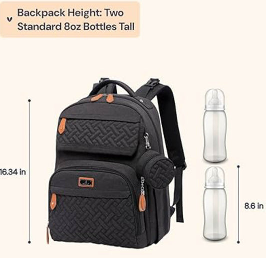 Babbleroo Wechseln Sie Rucksack Unisex Babybeutel 15L multifunktional mit Wickelmatte, Schnullertür, Kinderwagengurten - wasserdicht, ideal für Reisen, Schwarz