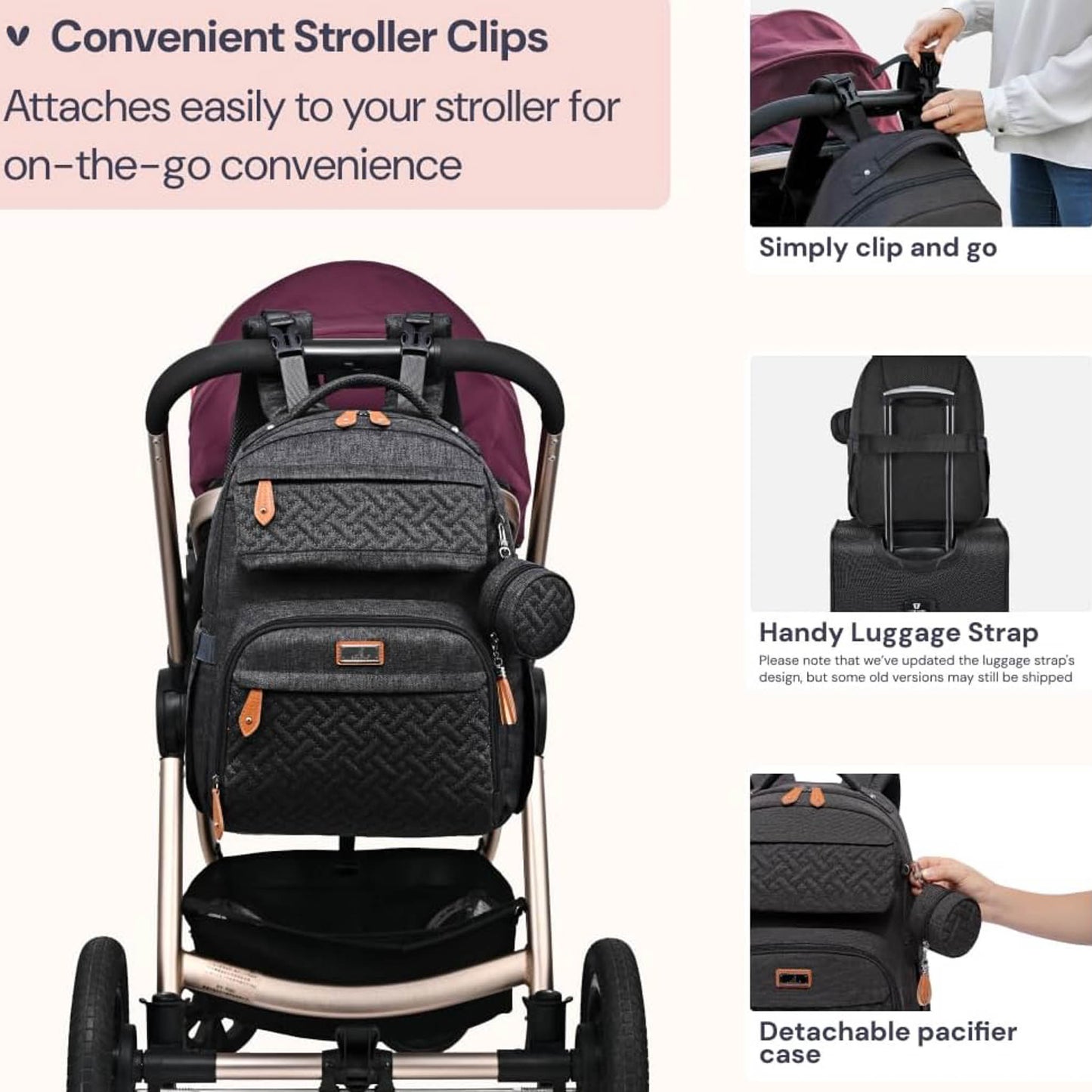 Babbleroo Changing Backpack Unisex Baby Bag 15L Multifunctional with Changing Mat, Pacifier Door, Stroller Straps - Waterproof, Ideal for Travel, Black