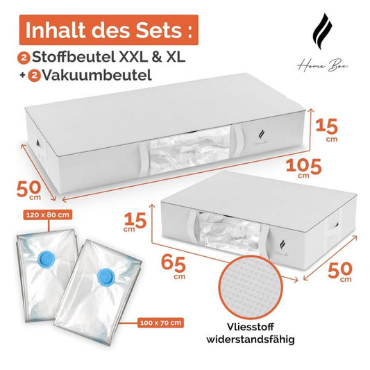 Home Box® Storage Bag Kit, 2 vacuum bags, XXL and XL, fabric storage bags, ideal for storing pillows, shoes and pillowcases.