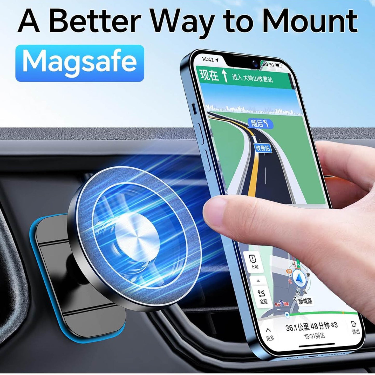 Magsafe Autohalterung, 20 starke Magneten, 360° drehbar, kompatibel mit iPhone 16 Pro Max, 15, 14, 13, 12 Plus.