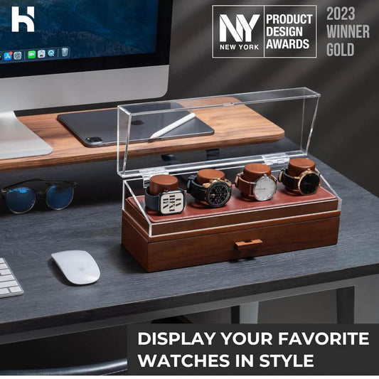 Watch Deck Pro, Uhrenbox für Herren, Uhrenaufbewahrung, aus Holz, stilvoll, Geschenkidee für Männer, Freund, Papa
