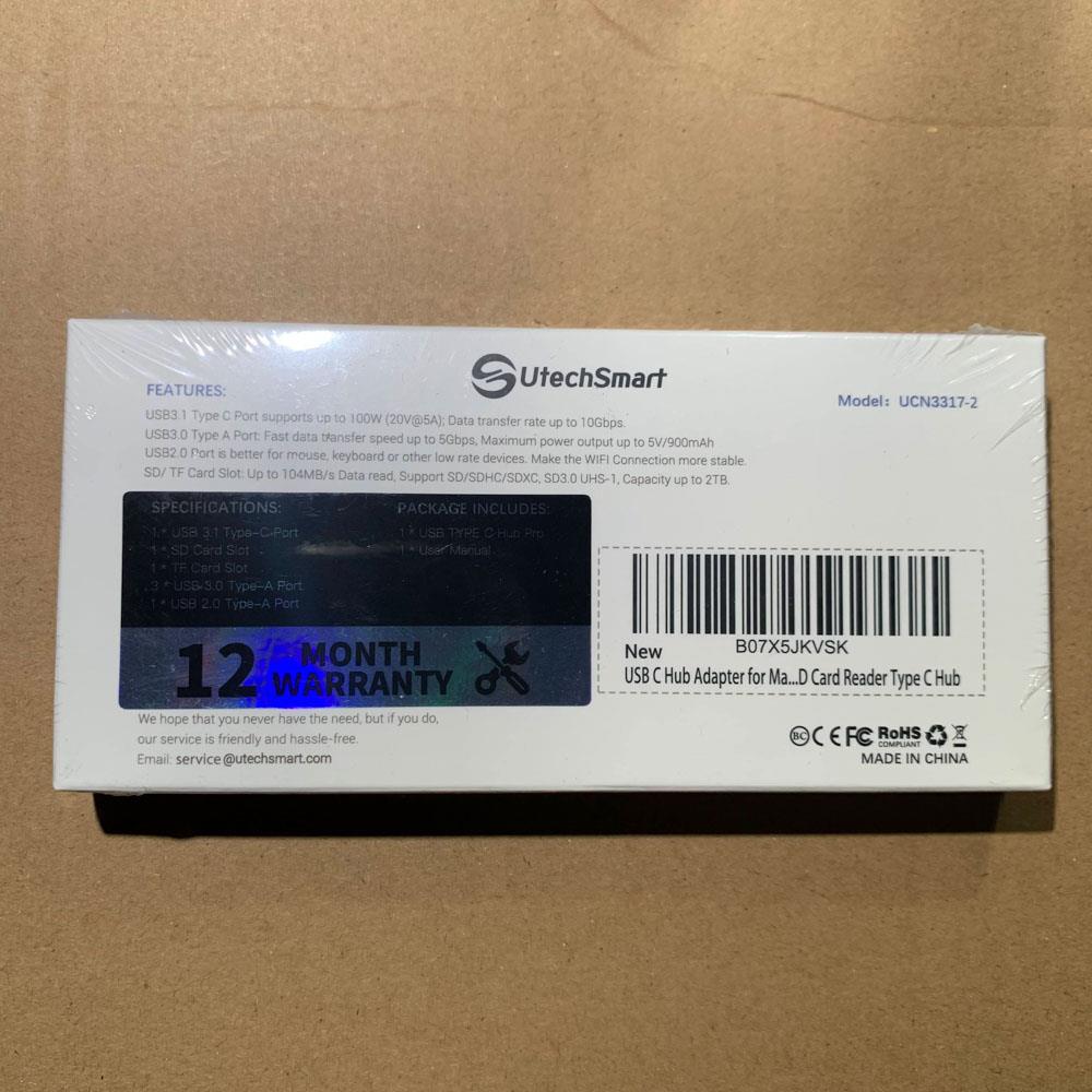 USB C Hub Aluminium Thunderbolt 3 Typ C Adapter 7 in 2 mit 3 USB 3.0&USB 2.0 Anschlüssen TF SD Kartenleser PD kompatibel mit MacBook Pro Air 13'' 15'' 2018 2019 2020