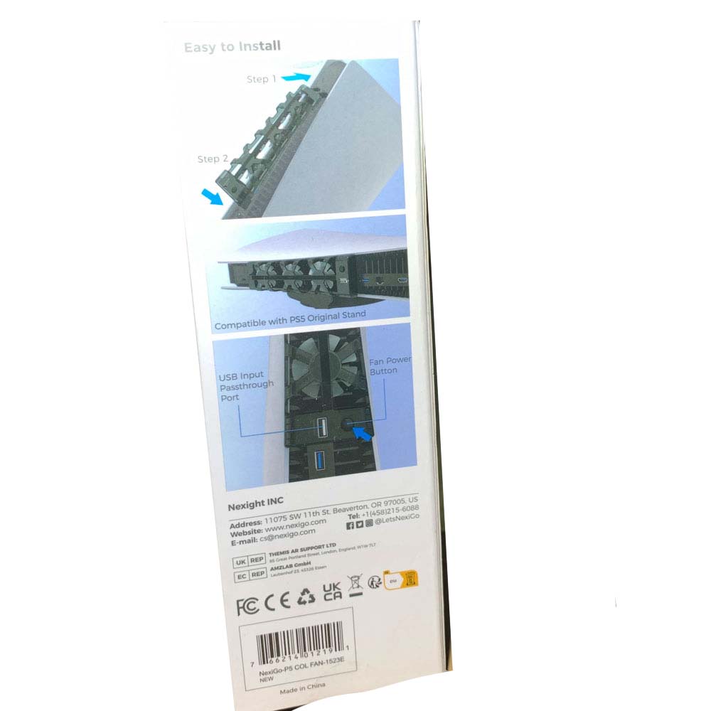 NexiGo PS5-Lüfter NGP5-FAN-LED für Discs und digitale Editionen (nicht Slim Version) effizientes Kühlsystem zusätzlicher USB-Anschluss