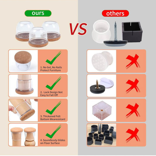 RCHYFEED Stuhlbeinkappen, 35-45mm, Filz, 24 STK, Silikon, 2 Zoll, kratzfest, schont Böden, ideal für Stühle und Tische.