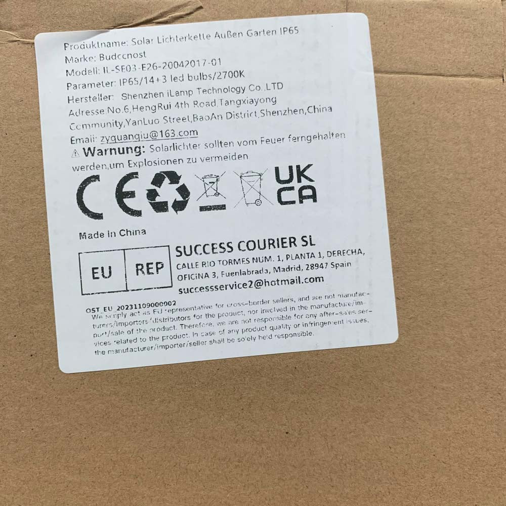 Budccnost Solar Lichterkette Außen Modellnummer XYZ Artikelsorte Dekorative Beleuchtung mit wasserdichtem Design und automatischer Ein-/Ausschaltung