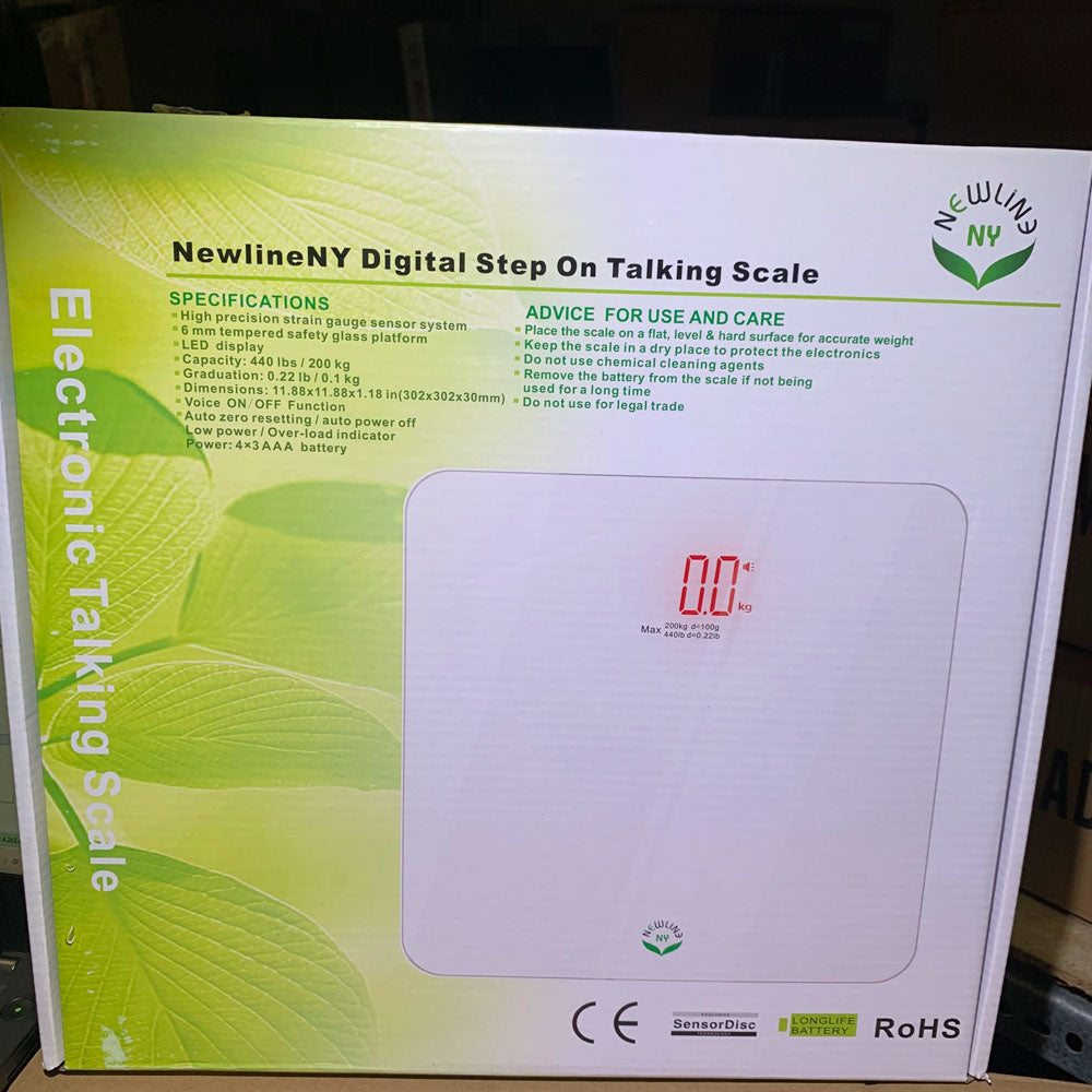 NewlineNY SCB-Tk202-WH Digitale Step-On-Sprechwaage mit LED Display und Batterie