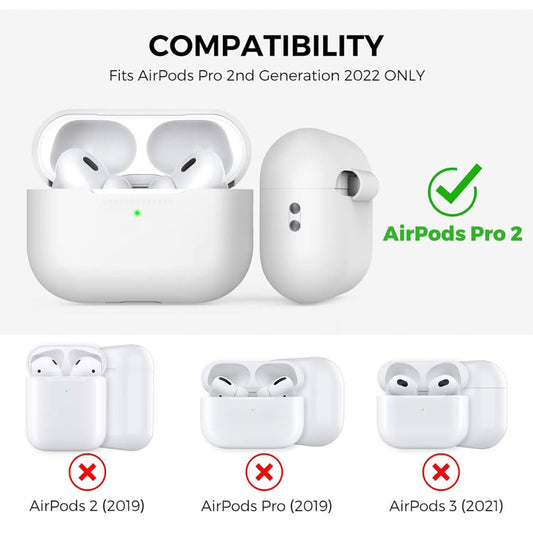 Ahastyle Airpods Pro 2 Silikon Fallschutz, Anti-Scratch, Carabiner, Wechselfall, weiß, für 2. Generation