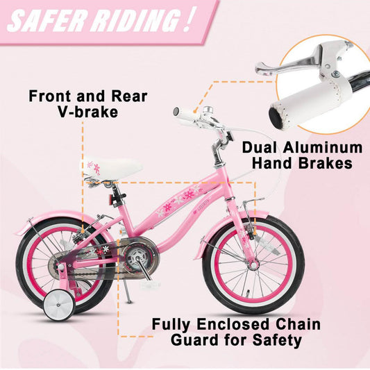 Glerc Freesia 16 Zoll Kinderfahrrad, Retro Vintage, für Mädchen 4-7 Jahre, mit Stabilisatoren und Kickstand, rosa.