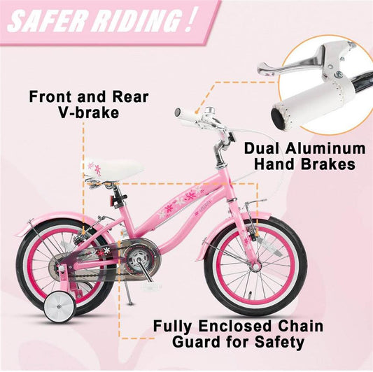 Glerc Freesia 16 Zoll Kinderfahrrad, Retro Vintage, für Mädchen 4-7 Jahre, mit Stabilisatoren und Kickstand, rosa.