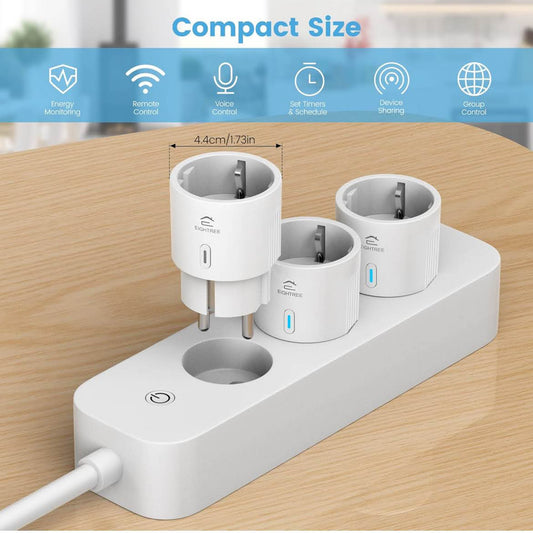 EIGHTREE ET20 Smart WLAN Steckdose, 4er Pack, mit Strommessung, Sprachsteuerung & Timer, kompatibel mit Alexa & Google Home.