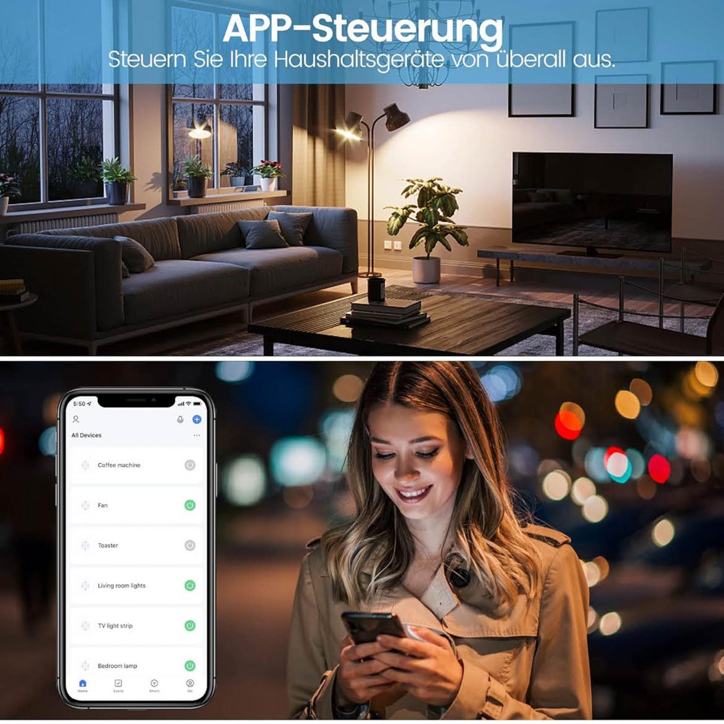 EIGHTREE ET20 Smart WLAN Steckdose, 4er Pack, mit Strommessung, Sprachsteuerung & Timer, kompatibel mit Alexa & Google Home.