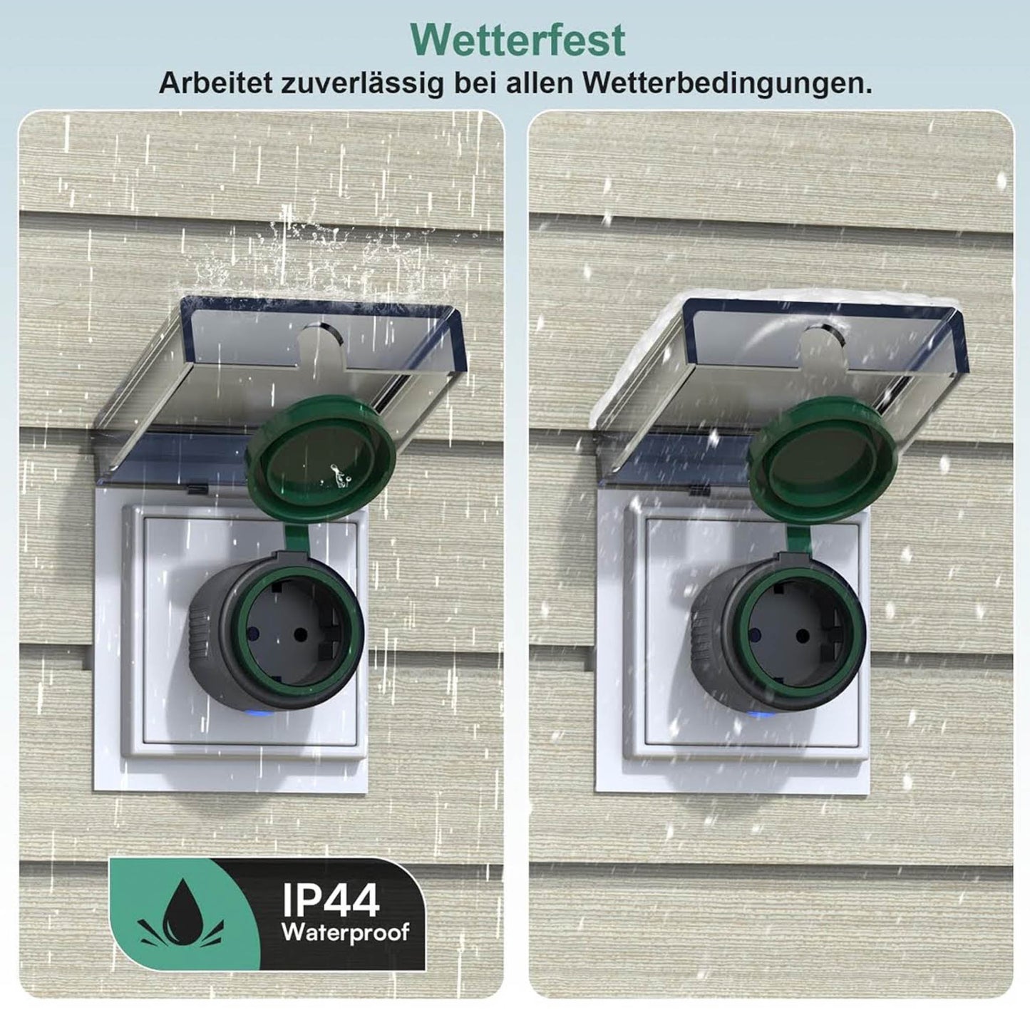 EIGHTREE WLAN Steckdose, IP44, Außensteckdose, wasserdicht, Strommessung, Alexa, SmartThings, Google Home, Zeitschaltuhr, Fernbedienung.