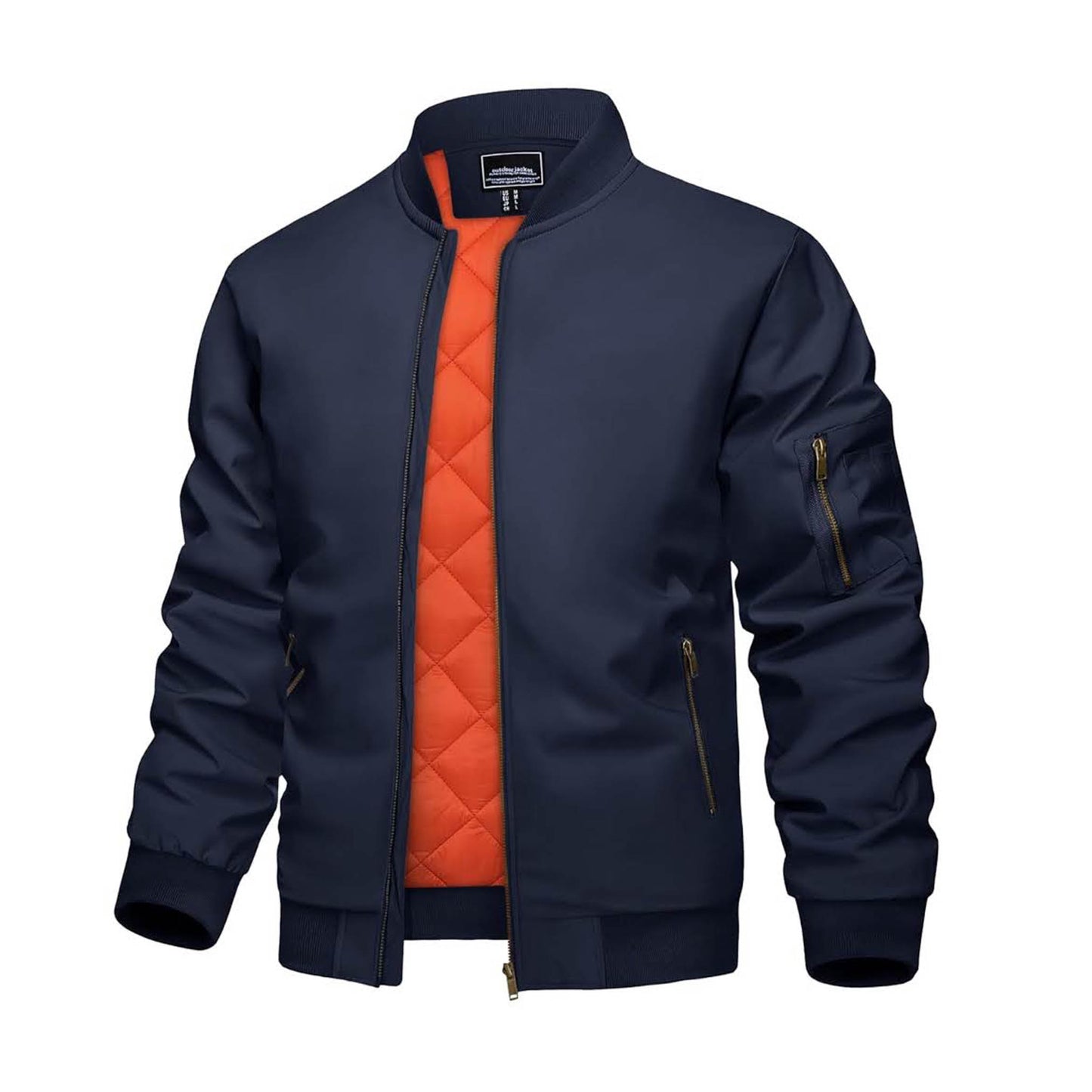 MAGCOMSEN Herren Übergangsjacke, XXL, Bomberjacke, warm, Fleece, winddicht, Outdoor, dunkelblau, mit Ärmeltasche.