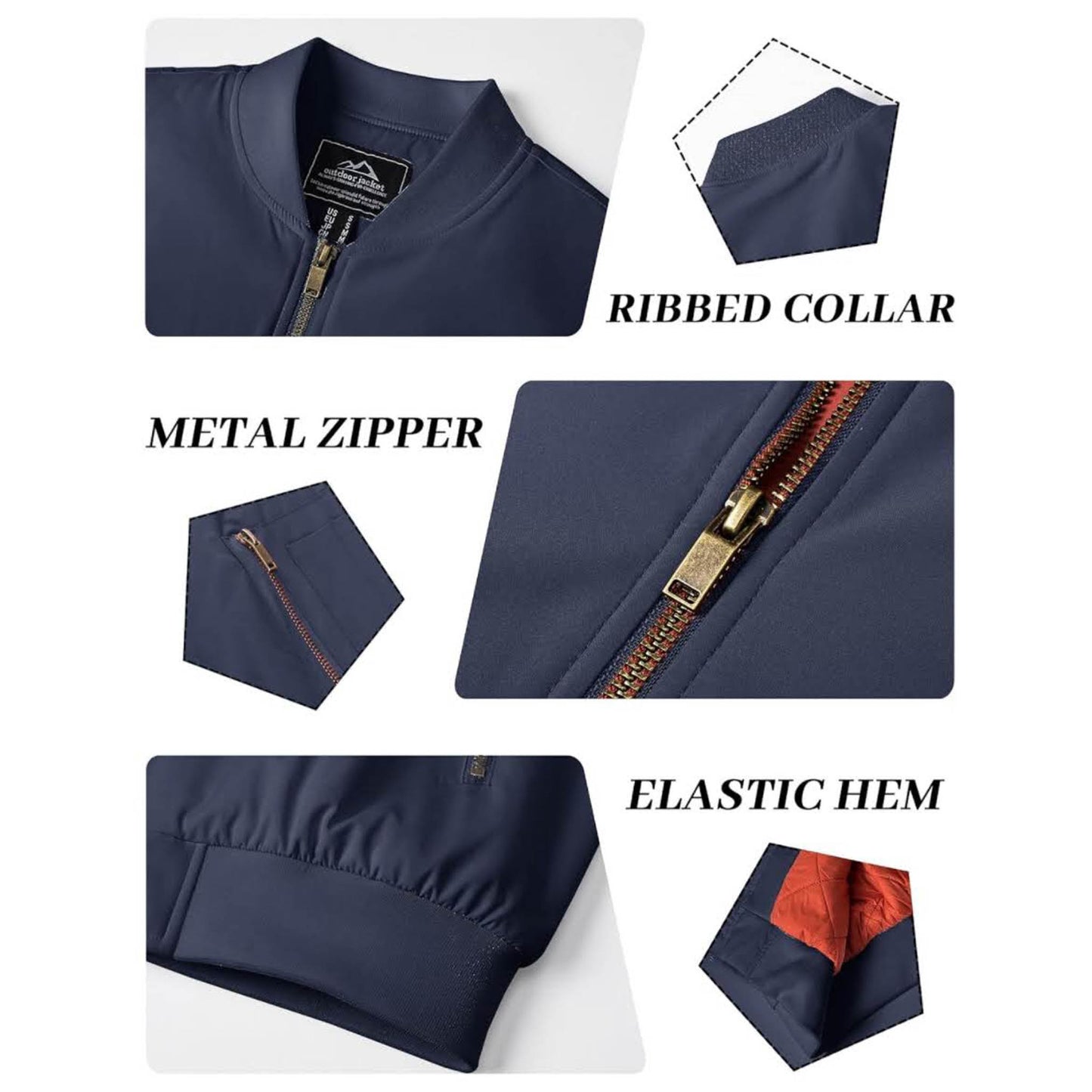 MAGCOMSEN Herren Übergangsjacke, XXL, Bomberjacke, warm, Fleece, winddicht, Outdoor, dunkelblau, mit Ärmeltasche.