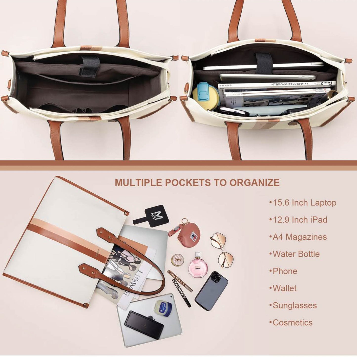 ESTARER Laptop Handtasche, 15.6 Zoll, Tote Bag, wasserabweisend, ideal für Arbeit, Business und College.