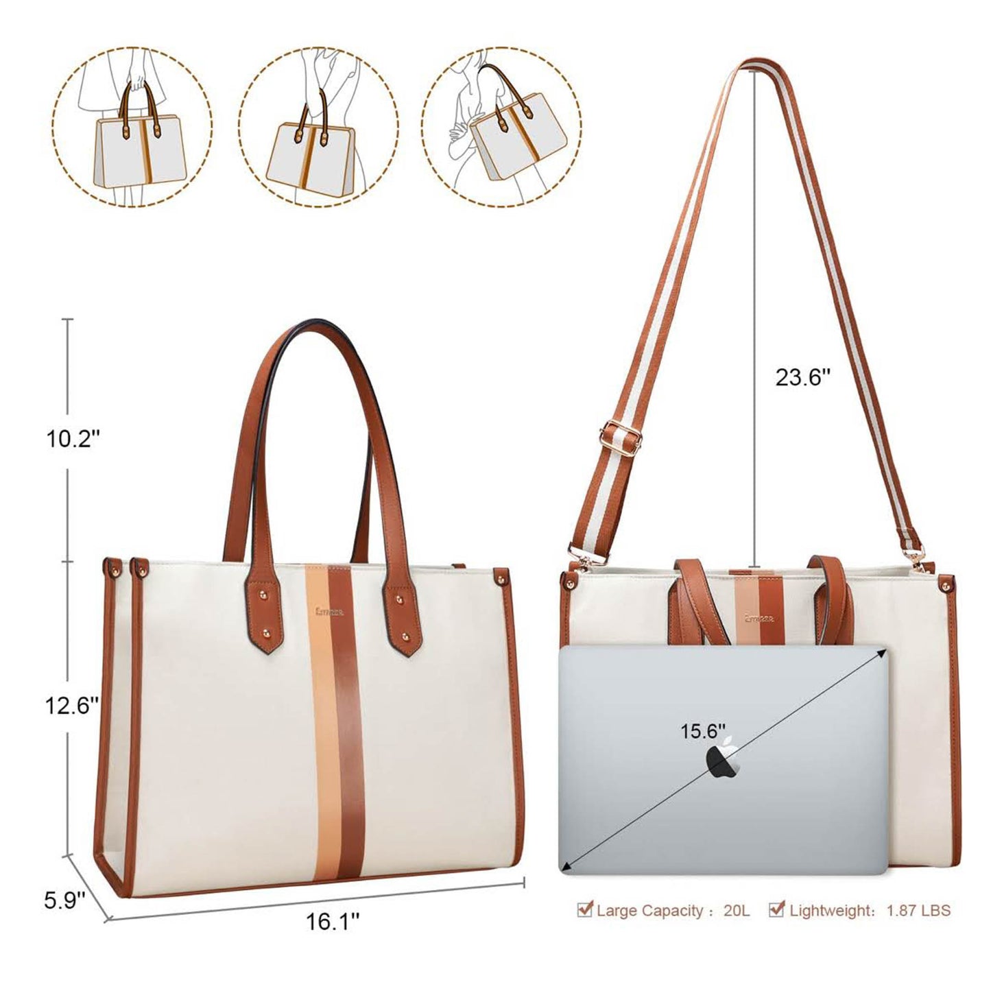 ESTARER Laptop Handtasche, 15.6 Zoll, Tote Bag, wasserabweisend, ideal für Arbeit, Business und College.
