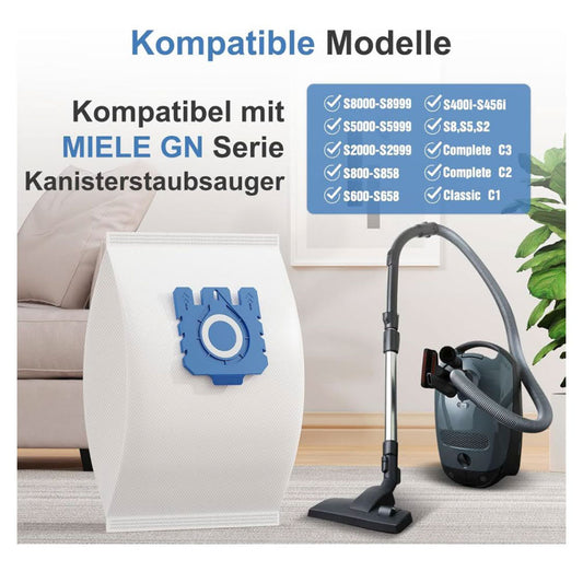 Miele 3D Effizienz GN Staubsaugerbeutel 12er Pack für Classic C1, Complete C2/C3, S8/S5/S2, inkl. 4 Filter
