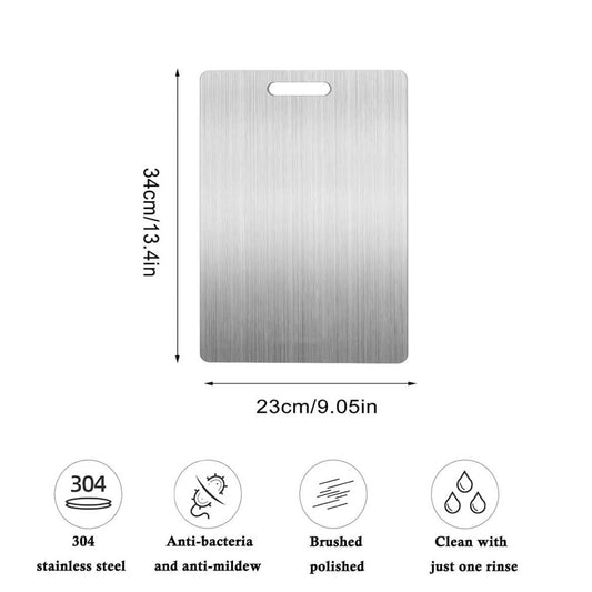 Titan Schneidebrett, Edelstahl, rutschfest, antibakteriell, spülmaschinenfest, mit Aufhängelöchern, ideal für Fleisch, Gemüse, Obst.