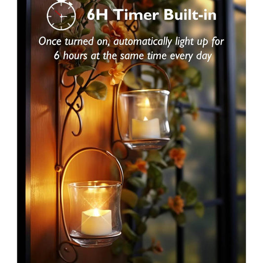 Homemory 24 LED Teelichter, Timer 6/18 Std, Flackernd, 3.6x3.6 cm, Batteriebetrieben, Warmweiß, Plastik, sicher und langlebig.