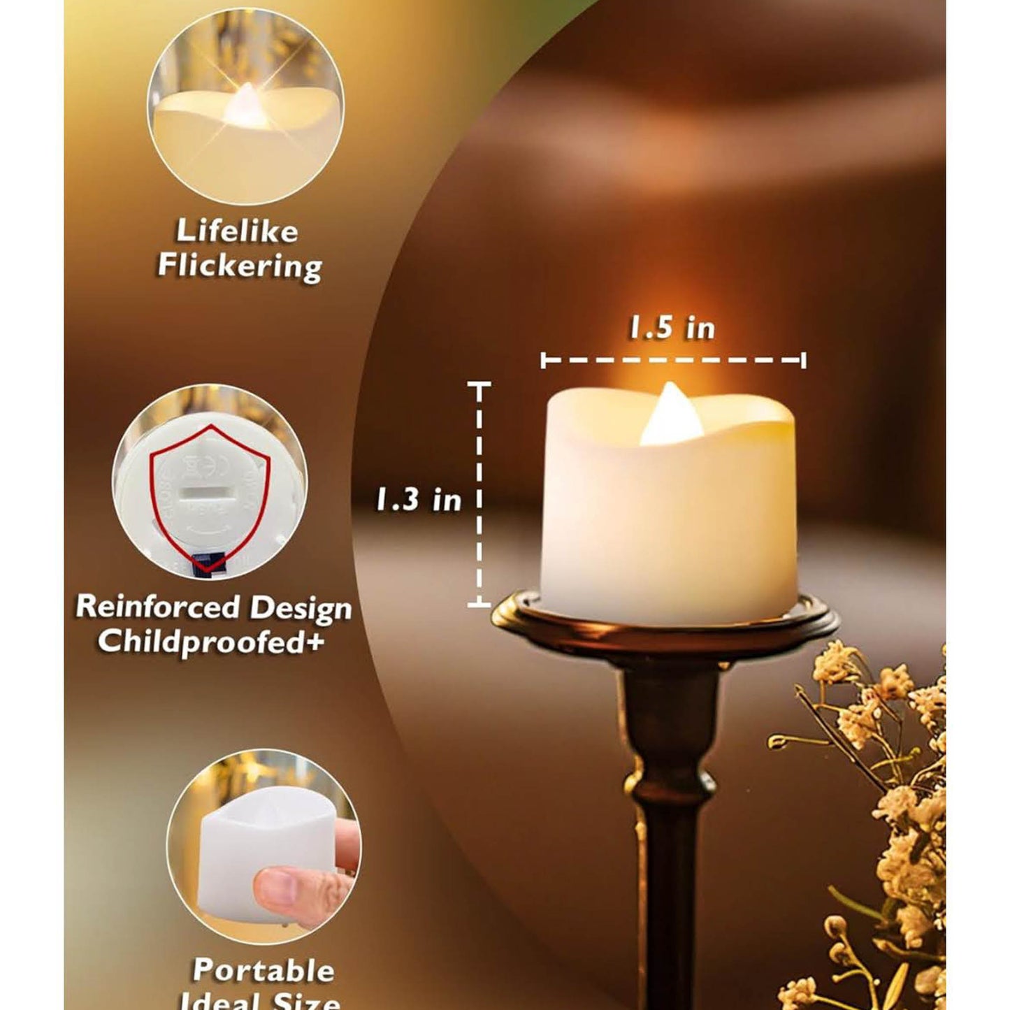 Homemory 24 LED Teelichter, Timer 6/18 Std, Flackernd, 3.6x3.6 cm, Batteriebetrieben, Warmweiß, Plastik, sicher und langlebig.