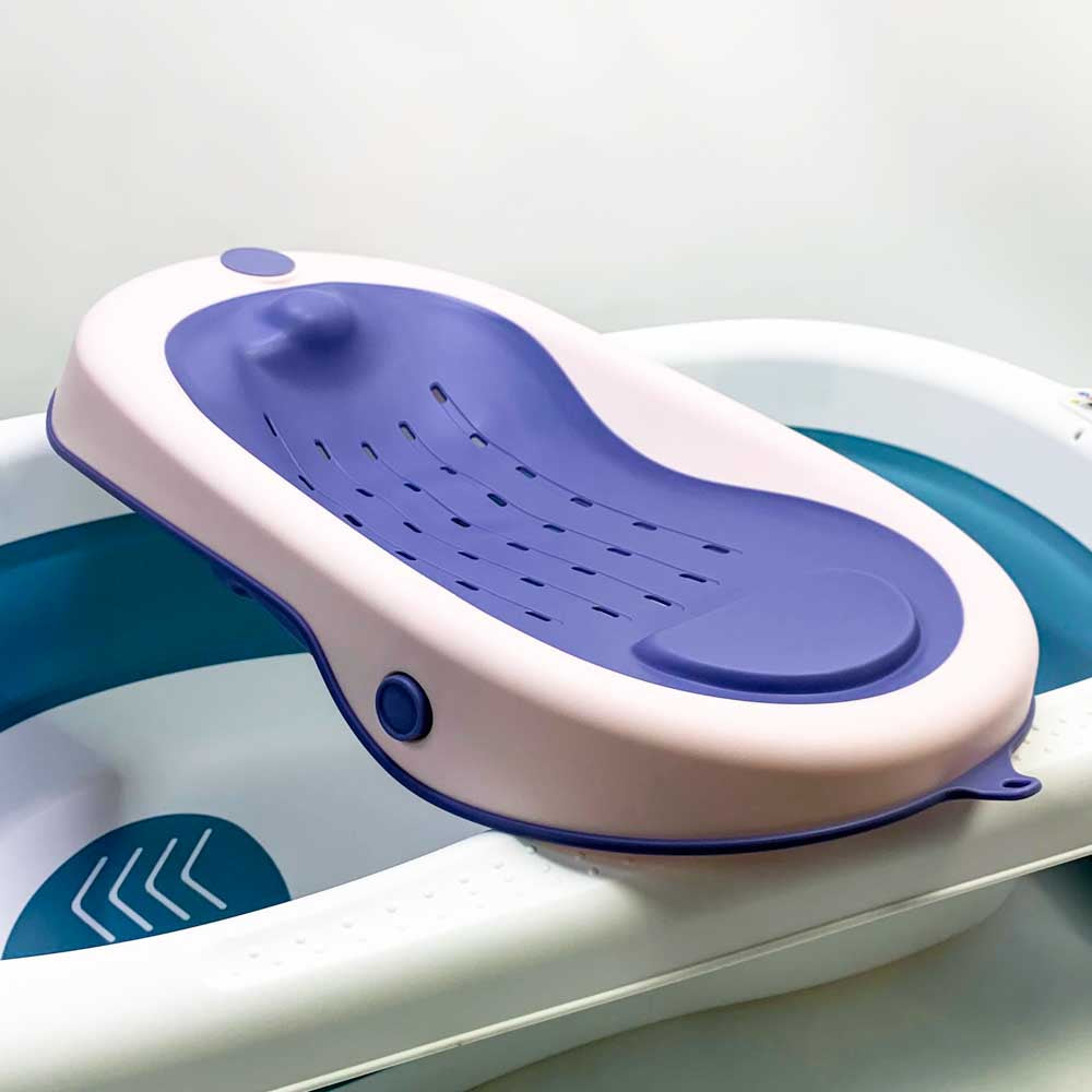 Große faltbare Babybadewanne 55 l mit Kissen Ball Spülschädel für Babys faltbare Badewanne für 0–6 Jahre blau mit Badesitz Thermometer