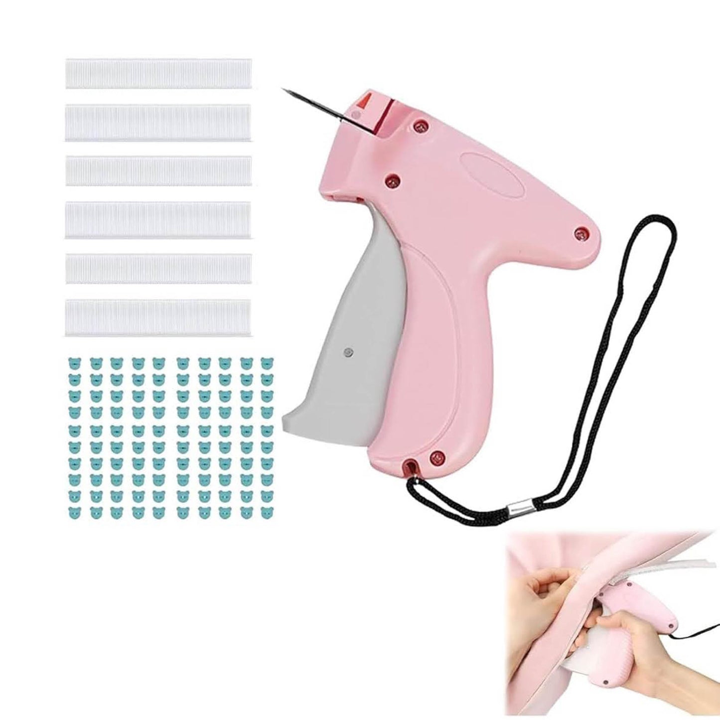 Schnellkleidungsfixer, Mini-Nähmaschine, Pistole für Kleidung, rosa, kompakt, ideal für schnelle Reparaturen und Anpassungen.