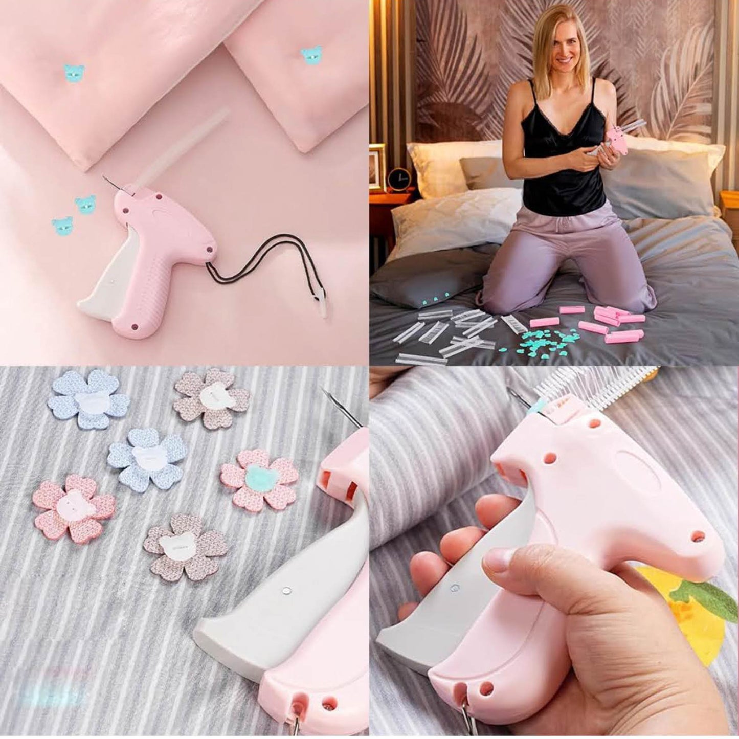 Schnellkleidungsfixer, Mini-Nähmaschine, Pistole für Kleidung, rosa, kompakt, ideal für schnelle Reparaturen und Anpassungen.