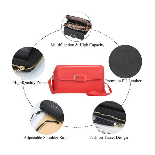 Yixuan Frauen Brieftasche, Brieftasche, stilvoll, kompakt, ideal für Telefonkuss, praktische Fächer.- Rot