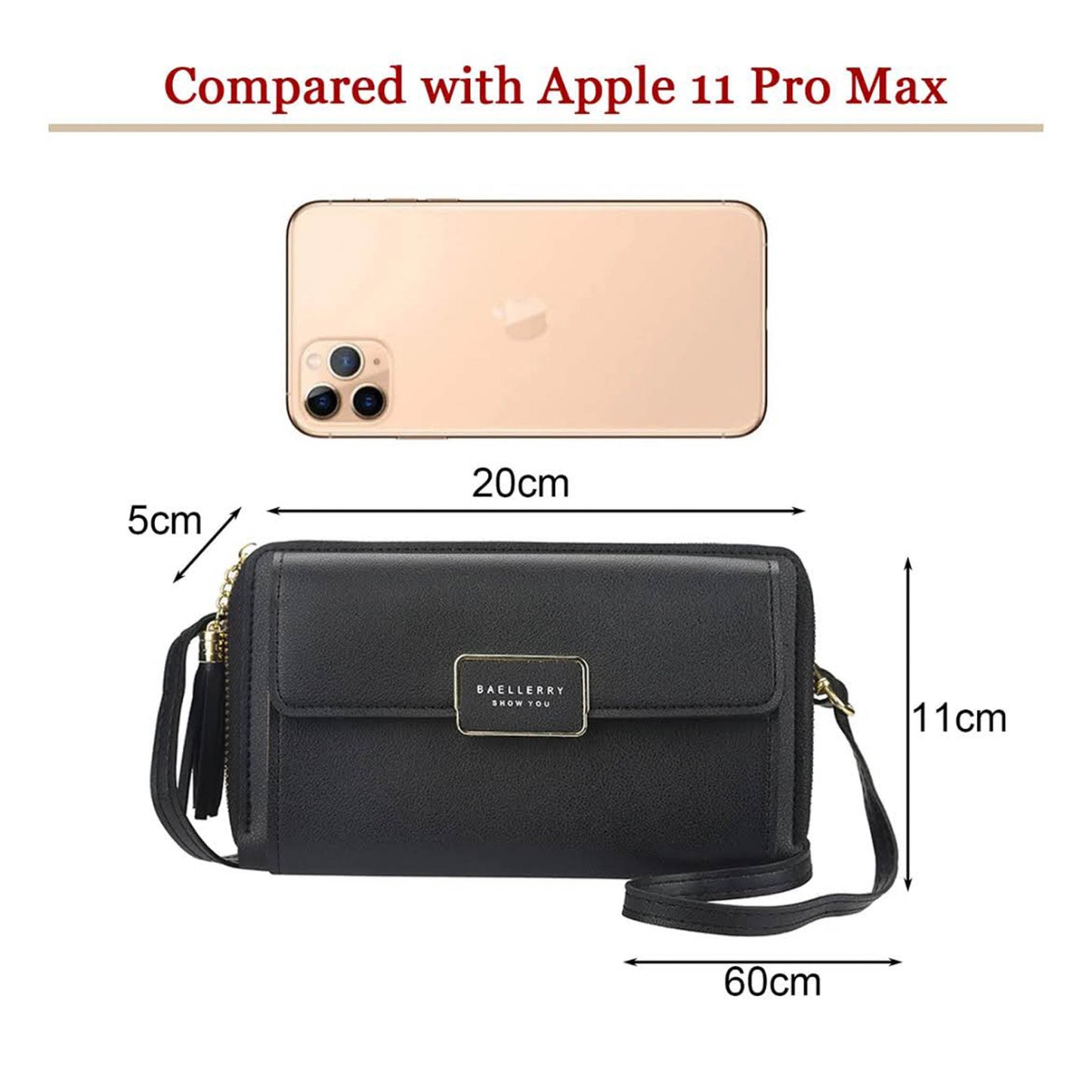 Yixuan Putrot Tragbares Telefon, Brieftasche, kleine Umhängetasche, mit Kartenfächern, PU, verstellbarer Trageriemen - Grau
