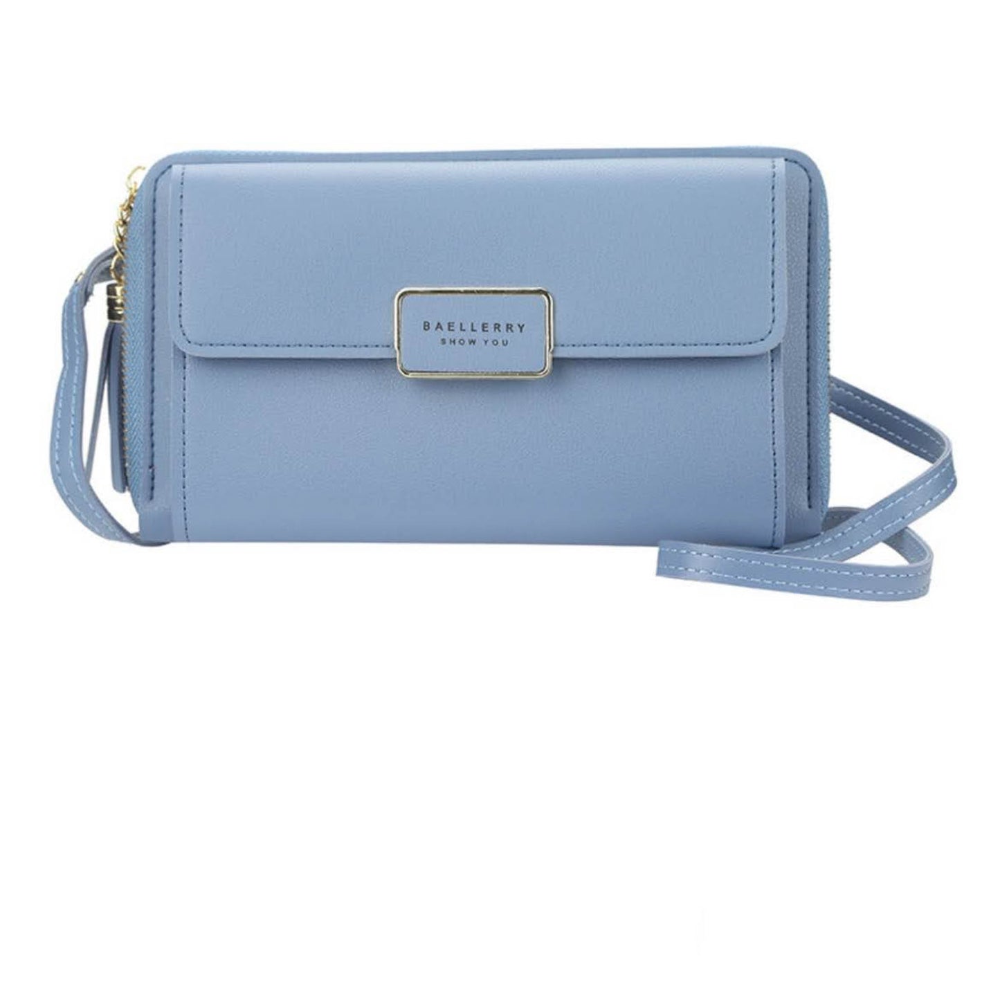 Yixuan Frauen Brieftasche, Schultertasche, Leder, große Kapazität, für Handy, kleine Beutel, mit Schultergurt - Hellblau