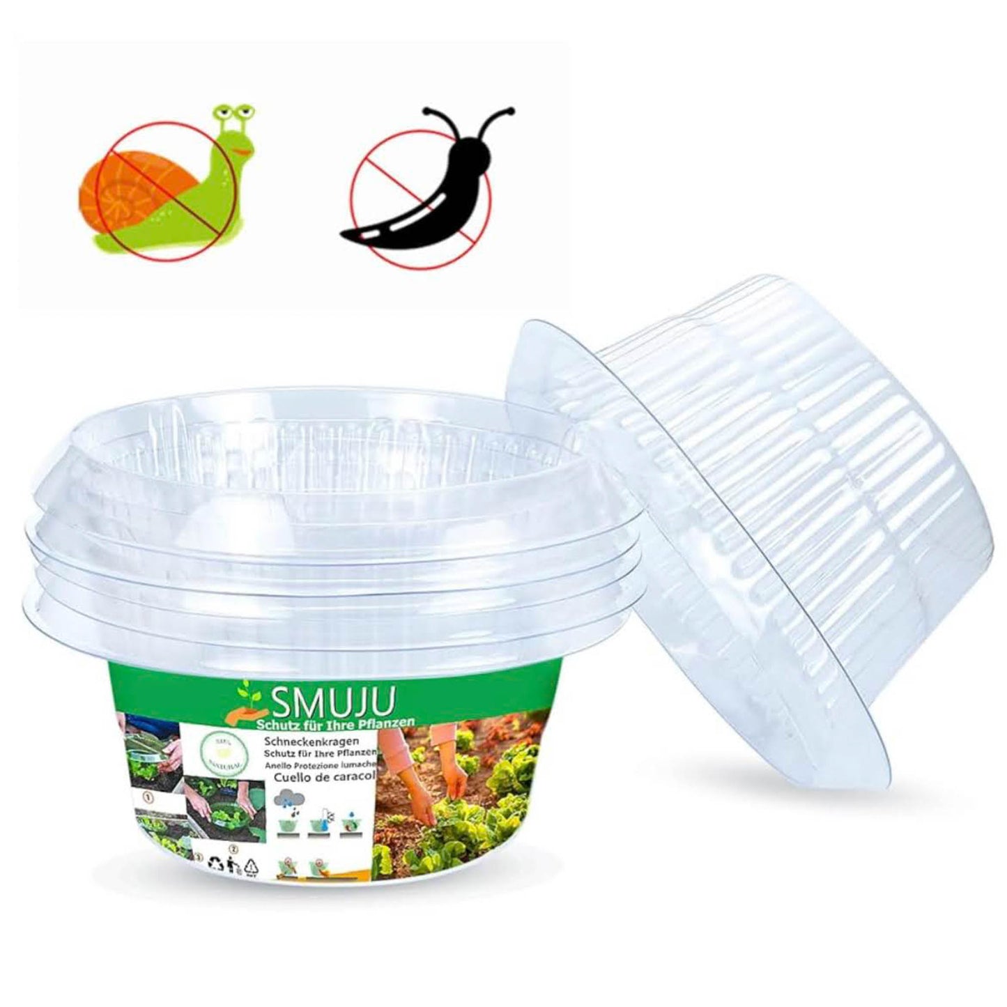 SMUJU Schneckenkragen, Ø 24 cm, Schneckenschutzringe, transparent, schützt Salat und Kohl vor Schnecken.