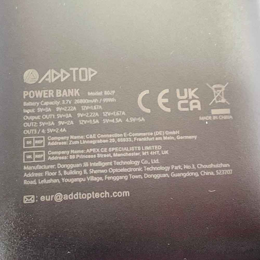 ADDTOP External Battery 26800 mAh Power Bank 22.5 W USB C PD Portable Charger with LCD Screen 4 Outputs Fast Charging for Smartphones Tablets and more