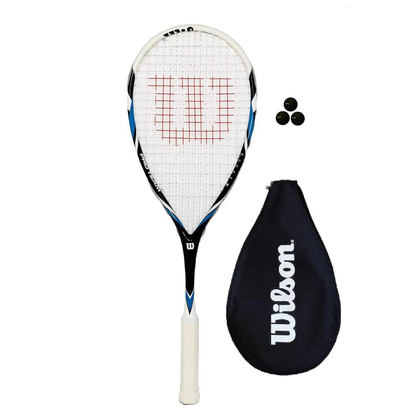 Wilson Pro Team Squashschläger, blau, Racket & 3 Squash Bälle, ideal für Einsteiger, leicht und gut ausgewogen.