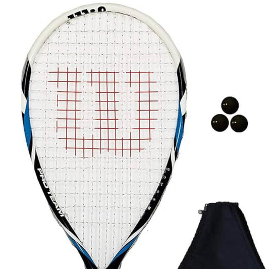 Wilson Pro Team Squashschläger, blau, Racket & 3 Squash Bälle, ideal für Einsteiger, leicht und gut ausgewogen.