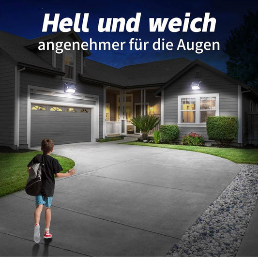 INTELAMP Solarlampe, 5 Modi, Außenbeleuchtung, IP65, mit Bewegungsmelder, Fernbedienung zur Helligkeits- und Farbanpassung.