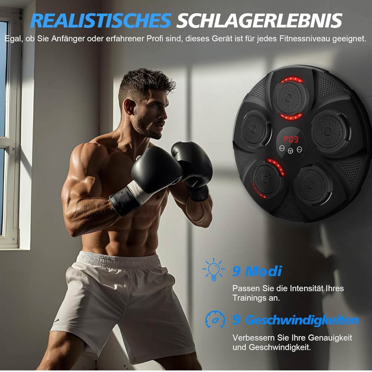 INMORVEN Music Boxing Machine, LED Musik-Boxmaschine, Bluetooth, 9 Geschwindigkeitsmodi, Zählmodus, für Erwachsene und Kinder, Indoor-Übung.