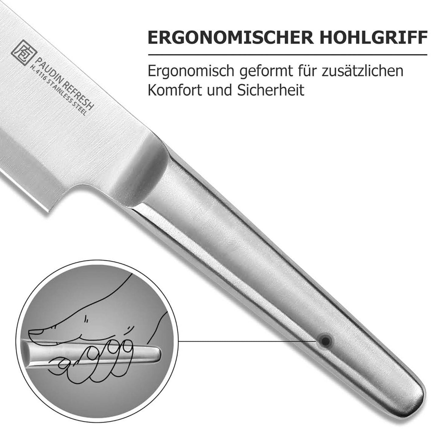 Paudin Küchenmesser Set, Edelstahl, Kochmesser, Brotmesser, Fleischmesser, scharfe Klingen, ergonomischer Griff, langlebig.