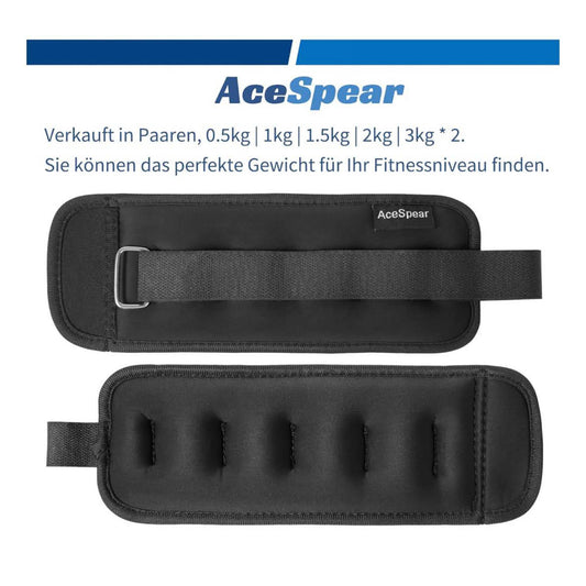 AceSpear Gewichtsmanschetten 1kg, Fitnessgewicht für Beine und Arme, verstellbar, ideal für Damen und Herren, 2x0,5kg, 2x1kg.