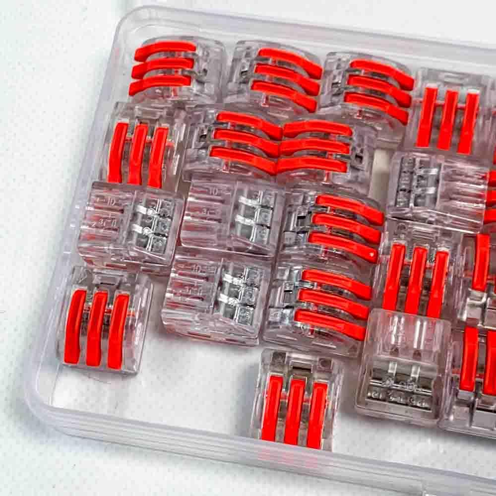 Connection terminal 3 ports cable connector transparent 250V 32A quick connection terminals lever terminal 0.08-4.0 mm² conductor terminal 30 pieces