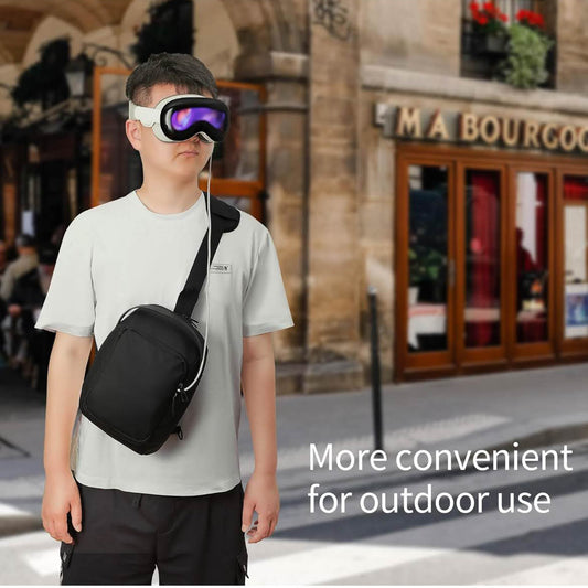 iofeiwak Tragetasche für Vision Pro, Umhängetasche, tragbar, Schwarz, mit Zubehörfach, ideal für unterwegs.